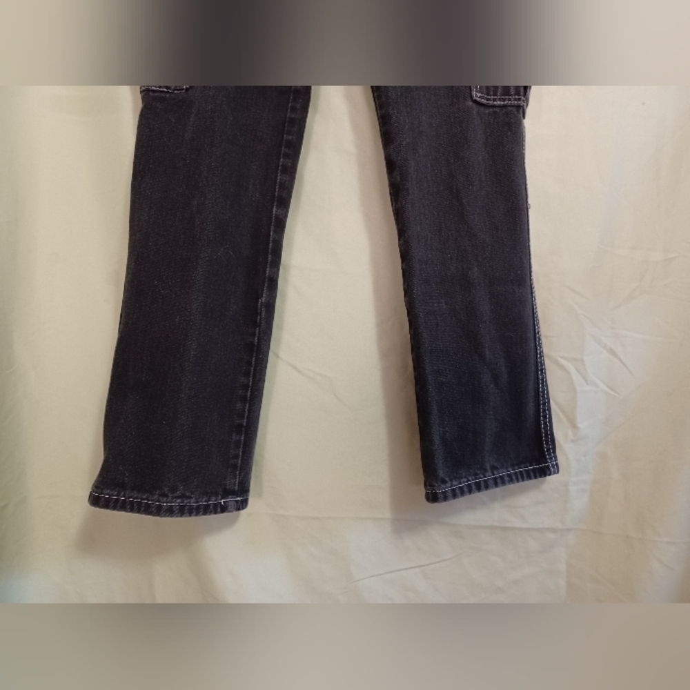 Black Cargo Jeans High Waist Wide Straight Leg Trousers - Picture 8 of 11